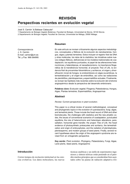 REVISIÓN Perspectivas Recientes En Evolución Vegetal