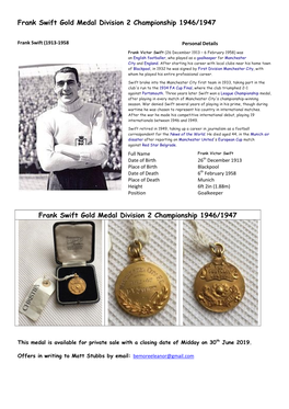 Frank Swift Gold Medal Division 2 Championship 1946/1947