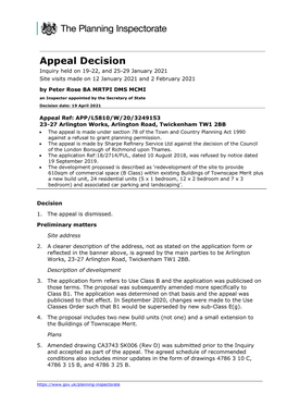 Appeal Decision Inquiry Held on 19-22, and 25-29 January 2021 Site Visits Made on 12 January 2021 and 2 February 2021