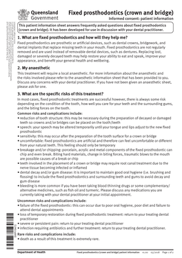 Fixed Prosthodontics (Crown and Bridge) Informed Consent