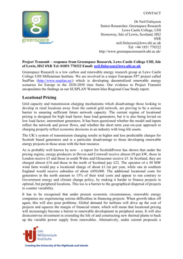 Project Transmit – Response from Greenspace Research, Lews Castle College UHI, Isle of Lewis, HS2 0XR Tel: 01851 770322 Email