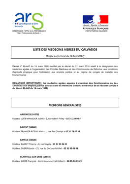 Liste Des Medecins Agrees Du Calvados