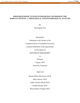 From Hegemonic to Post-Patriarchal Manhood in the Korean Context: a Theological and Psychological Analysis