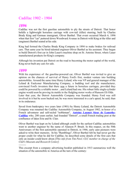 Cadillac 1902 - 1904 1896 Cadillac Was Not the First Gasoline Automobile to Ply the Streets of Detroit
