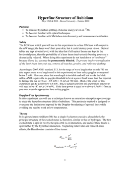 Hyperfine Structure of Rubidium Phys 1560 & 2010 – Brown University – October 2010