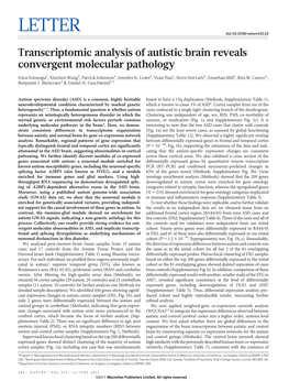 Transcriptomic Analysis of Autistic Brain Reveals Convergent Molecular Pathology