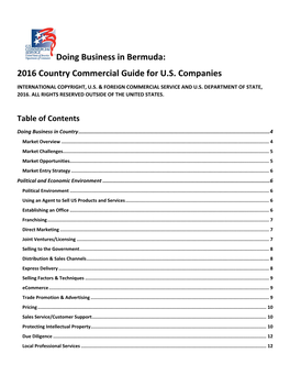 Doing Business in Bermuda: 2016 Country Commercial Guide for U.S. Companies