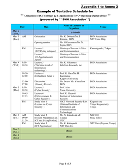 Appendix 1 to Annex 2 Example of Tentative Schedule