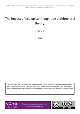 The Impact of Ecological Thought on Architectural Theory. Robert Gordon University [Online], Phd Thesis