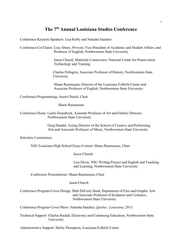 The 7Th Annual Louisiana Studies Conference