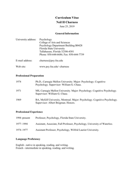 Curriculum Vitae Neil H Charness