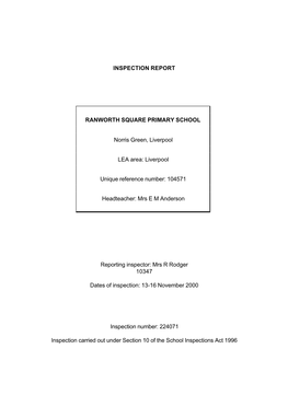 Inspection Report Ranworth Square Primary School