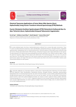 Acari, Hydrachnidia) Using Fourier Transform Infrared Spectroscopy (FTIR) Methods