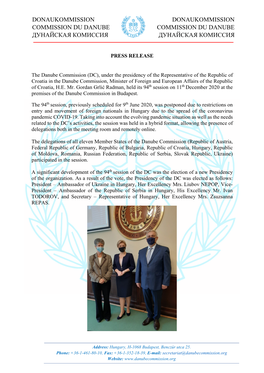 Press Release of the Danube Commission