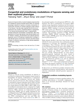 Congenital and Evolutionary Modulations of Hypoxia Sensing and Their Erythroid Phenotype