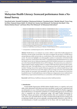 Malaysian Health Literacy: Scorecard Performance from a Na- Tional Survey