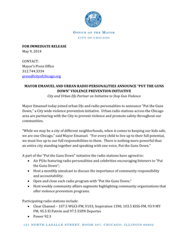 For Immediate Release Mayor Emanuel and Urban Radio