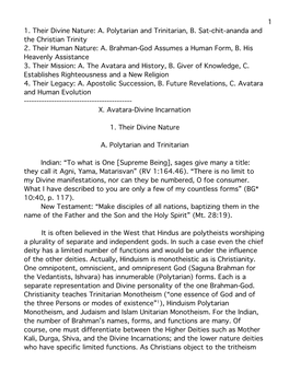 1 1. Their Divine Nature: A. Polytarian and Trinitarian, B