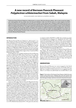 A New Record of Bornean Peacock Pheasant Polyplectron Schleiermacheri from Sabah, Malaysia AZLAN MOHAMED, NICK BRICKLE & ANDREAS WILTING