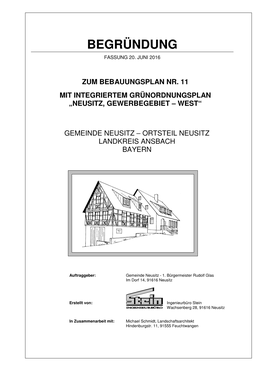 Begründung Zum Entwurf BBP Nr. 11