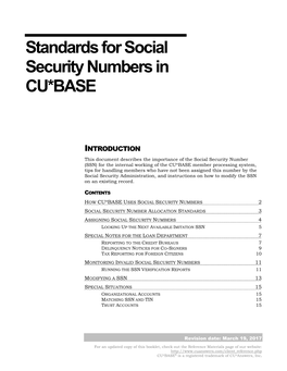 Standards for Social Security Numbers in CU*BASE