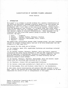 Classification of Southern Pilbara Languages