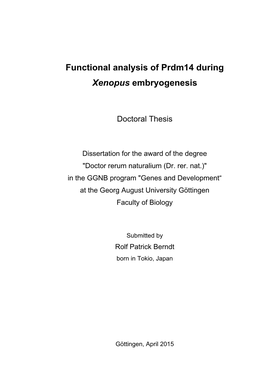 Functional Analysis of Prdm14 During Xenopus Embryogenesis