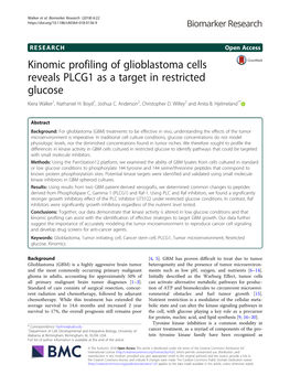 Kinomic Profiling of Glioblastoma Cells Reveals PLCG1 As a Target in Restricted Glucose Kiera Walker1, Nathaniel H