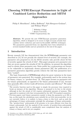 Choosing Ntruencrypt Parameters in Light of Combined Lattice Reduction and MITM Approaches