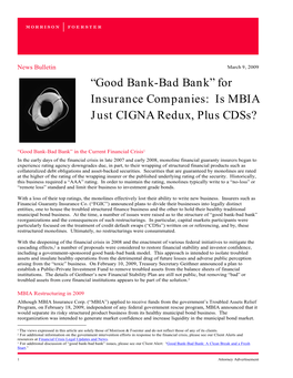 “Good Bank-Bad Bank” for Insurance Companies: Is MBIA Just CIGNA Redux, Plus Cdss?