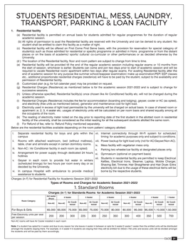 Students Residential, Mess, Laundry, Transport, Parking & Loan Facility