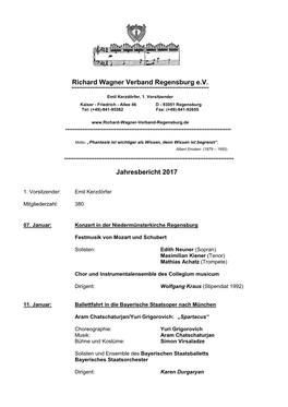Jahresbericht 2017 Richard Wagner Verband Regensburg E.V