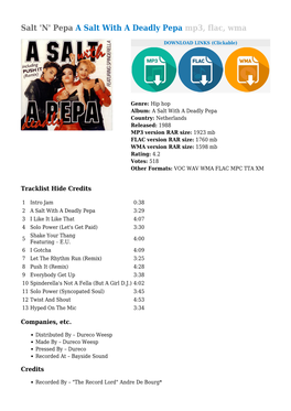 Salt 'N' Pepa a Salt with a Deadly Pepa Mp3, Flac, Wma