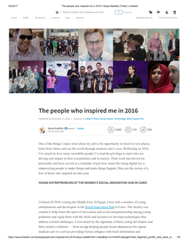 The People Who Inspired Me in 2016 by Satya Nadella