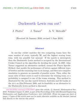 Duckworth–Lewis Run Out?