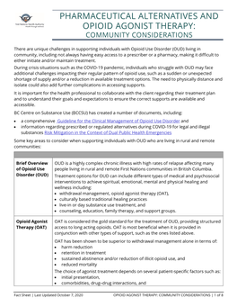 Opioid Agonist Therapy: Community Considerations