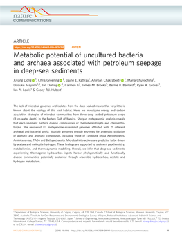 Metabolic Potential of Uncultured Bacteria and Archaea Associated with Petroleum Seepage in Deep-Sea Sediments