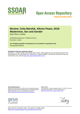 Celia Marshik/Allison Pease, 2019: Modernism, Sex and Gender. London: Bloomsbury