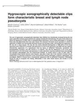 Hygroscopic Sonographically Detectable Clips Form Characteristic