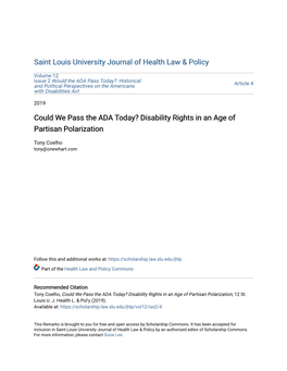 Could We Pass the ADA Today? Disability Rights in an Age of Partisan Polarization