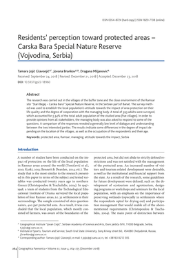 Residents' Perception Toward Protected Areas − Carska Bara Special Nature Reserve (Vojvodina, Serbia)