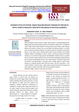 Rushdie's Style of Fiction- Magic Realism Weaves Threads of Fantasy & Myth, Paints a Realistic View with Historical & Political Elements