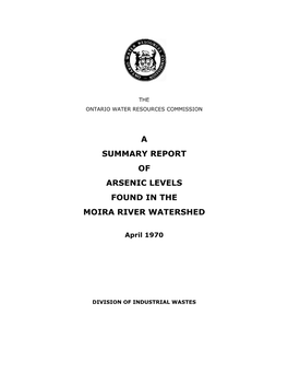 A Summary Report of Arsenic Levels Found in the Moira River Watershed