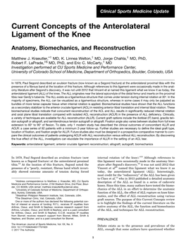 Current Concepts of the Anterolateral Ligament of the Knee