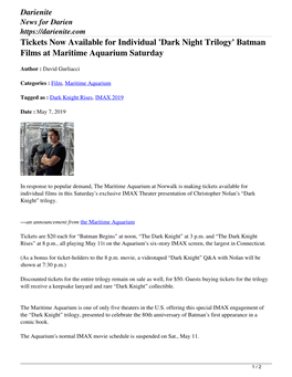 Batman Films at Maritime Aquarium Saturday