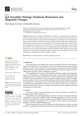 Iga Vasculitis: Etiology, Treatment, Biomarkers and Epigenetic Changes