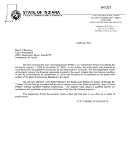 State of Indiana an Equal Opportunity Employer State Board of Accounts 302 West Washington Street Room E418 Indianapolis, Indiana 46204-2765