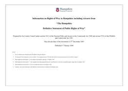 Information on Rights of Way in Hampshire Including Extracts from “The Hampshire Definitive Statement of Public Rights Of