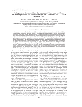 Phylogenetics of the Antillean Goetzeoideae (Solanaceae) and Their Relationships Within the Solanaceae Based on Chloroplast and ITS DNA Sequence Data