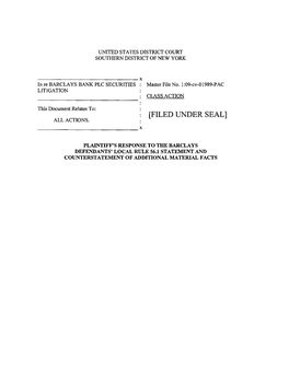 PLAINTIFF's RESPONSE to the BARCLAYS DEFENDANTS' LOCAL RULE 56.1 STATEMENT and COUNTERSTATEMENT of ADDITIONAL MATERIAL FACTS TABLE of CONTENTS Page